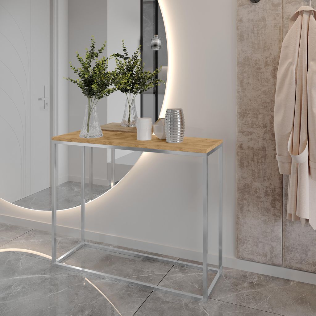 AX LIVING Konsole für Flur Lortie 100 cm Wotan Eiche Chrom-Gestell