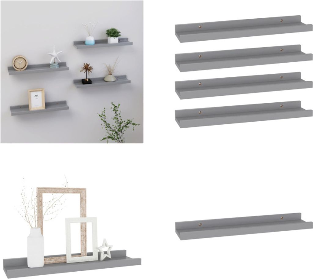 vidaXL Wandregale 4 Stk. Grau 40x9x3 cm - Wandregal - Wandregale - Wandablage - Wandablagen