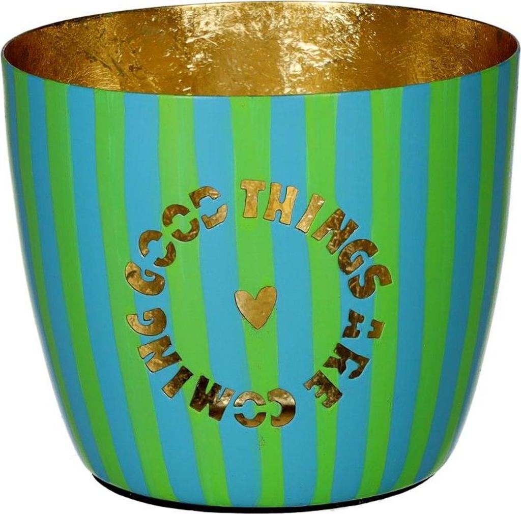 Gift Company Madras Windlicht M Good Things grün/gold 8,5cm
