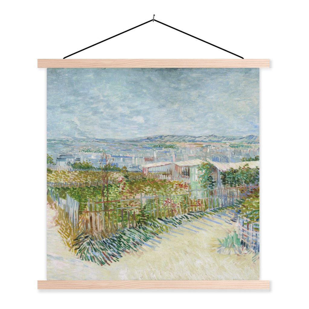 MuchoWow Textilposter Montmartre: hinter der Mühle von Galette - Vincent van Gogh 40x40 cm mit holzfarbenen Rahmen - Posterleiste