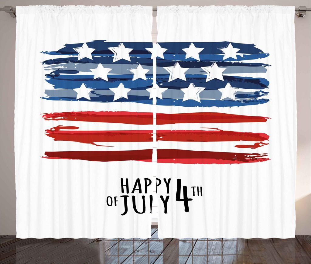 ABAKUHAUS 4. Juli Rustikaler Vorhang, US Flagge, Wohnzimmer Universalband Gardinen mit Schlaufen und Haken, 280 x 175 cm, Mehrfarbig