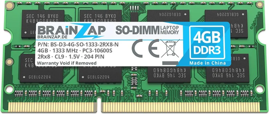 Occasione Upgrade: RAM 4GB DDR3 1333MHz PC3-10600S BRAINZAP Notebook