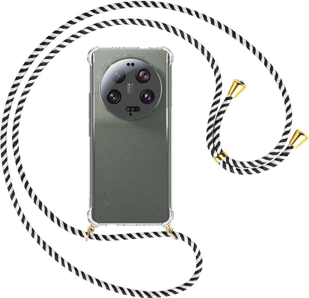 Handykette Backcover-Schutzhülle mit Band (Metall goldfarben) für Xiaomi 13 Ultra (6.73'') - schwarz/weiß gestreift
