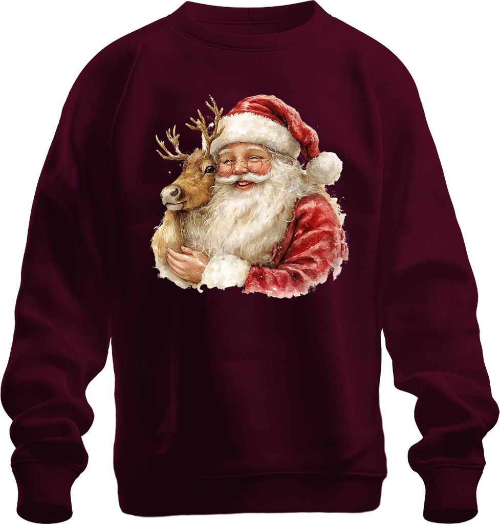 Weihnachtsmann Rentier Aquarell Weihnachten Geschenk Vintage Uni Sweatshirt Pullover, Burgundy, S