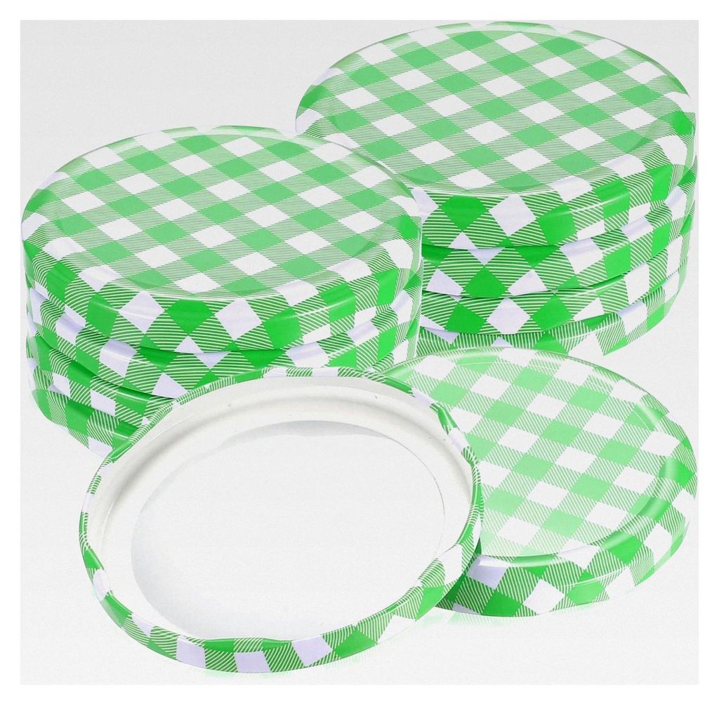 50 Stück Twist-Off-Deckel 82 mm für Einmachgläser, Ersatzdeckel für Gläser 82 mm, grün kariert