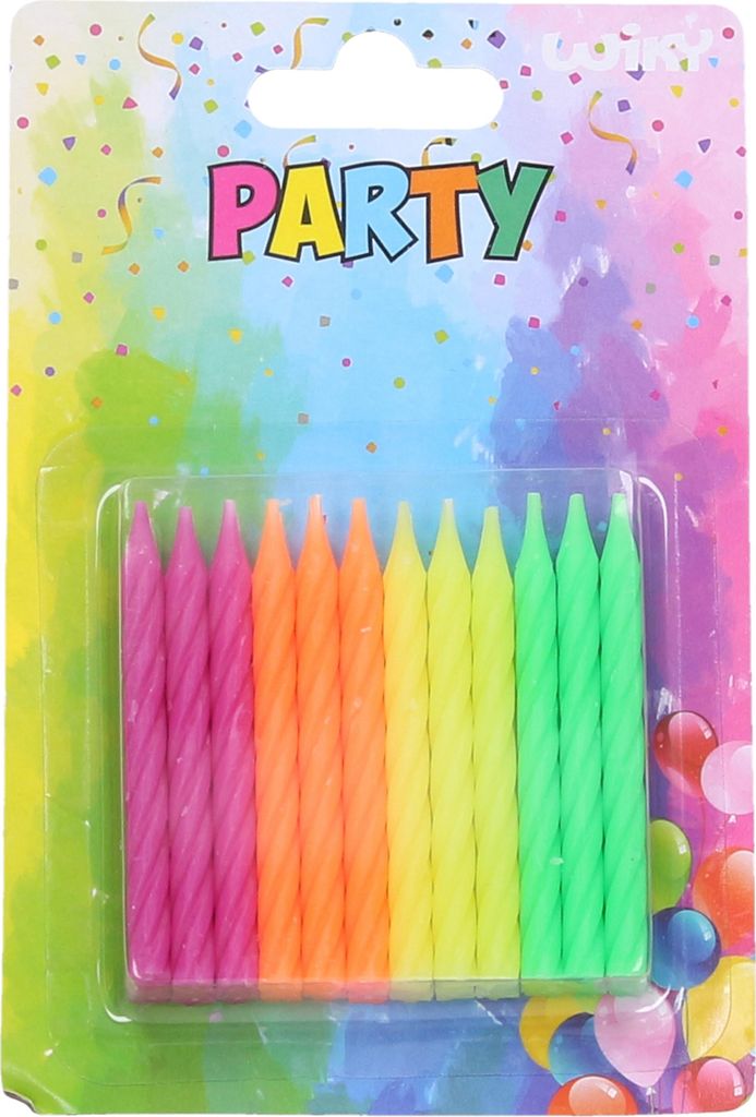 Partykerzen lila, orange, gelb, grün, 24 Stück, 6 cm hoch, 0,5 cm breit