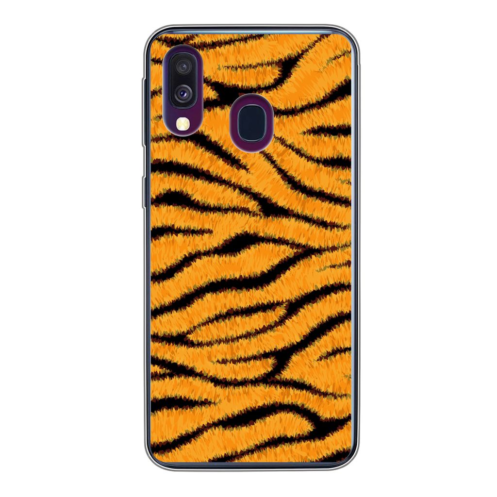 MuchoWow Handyhülle Schutzhülle Hülle für Samsung Galaxy A40 Tigerdruck - Orange - Schwarz Silikon Softcase Handy Hülle - Handy-Tasche