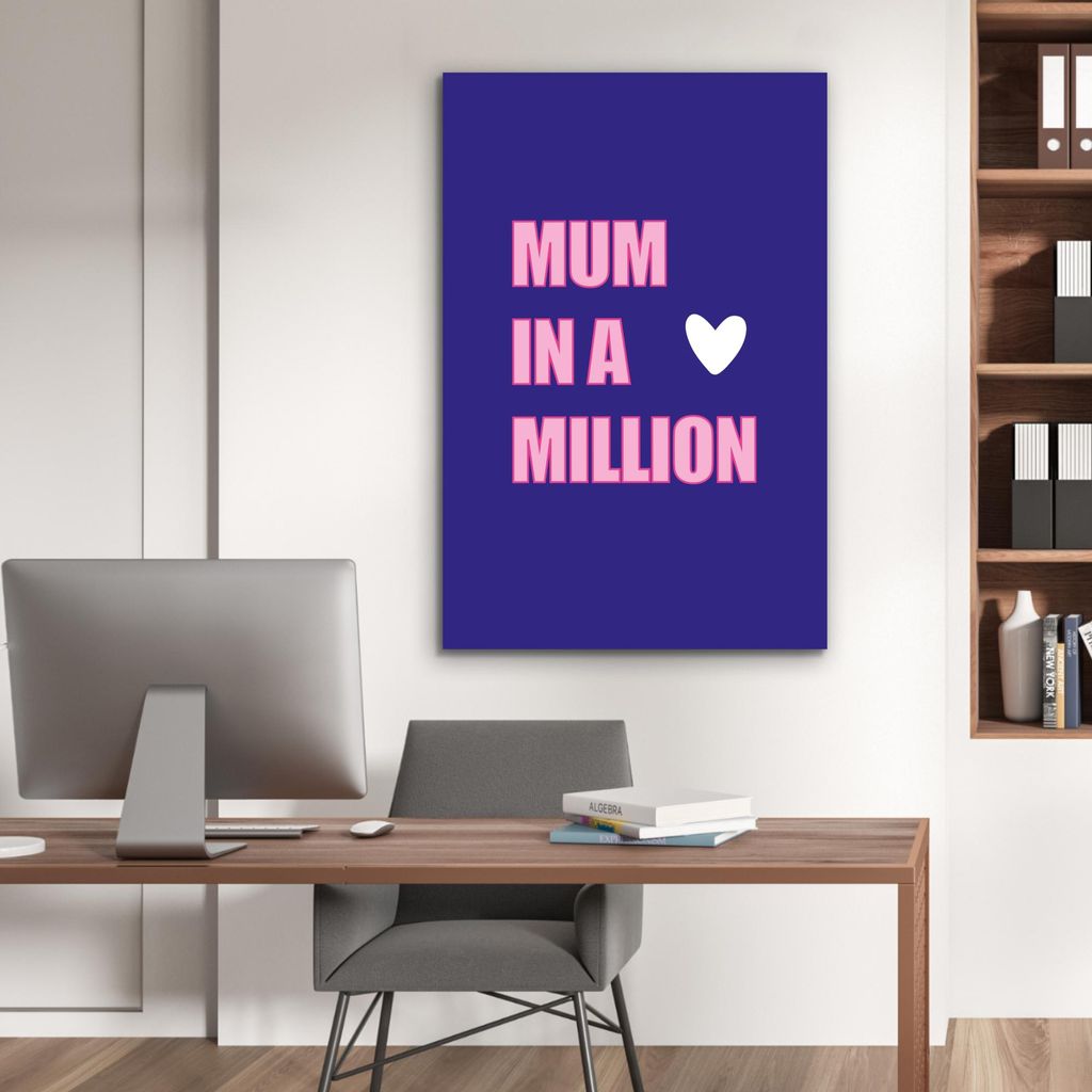 MuchoWow Wanddekoration Metall Metallbild Wandkunst 60x90 cm Mutter - Text - Blau - Herz MuchoWow Aluminium Gemälde - Wandbilder - Aluminium