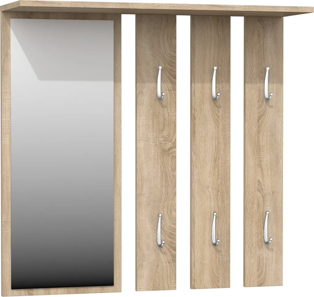 Meuble d'entrée complet ANDRUS avec miroir et patères décor bois clair