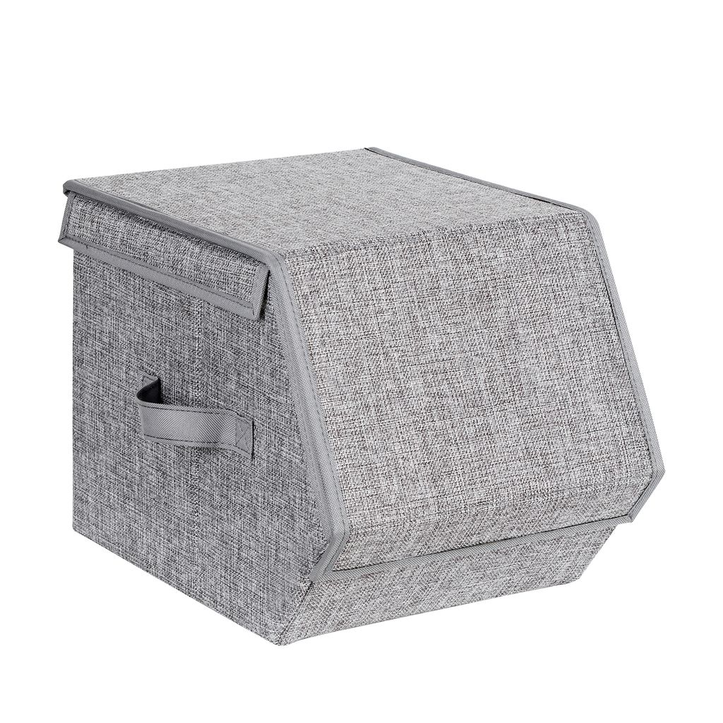 SONGMICS Stapelbare Aufbewahrungsbox mit Deckel, 3er Set, Spielzeug Organizer, Metallrahmen, Magnetverschluss, für Kleidung, Spielzeug und Bücher...