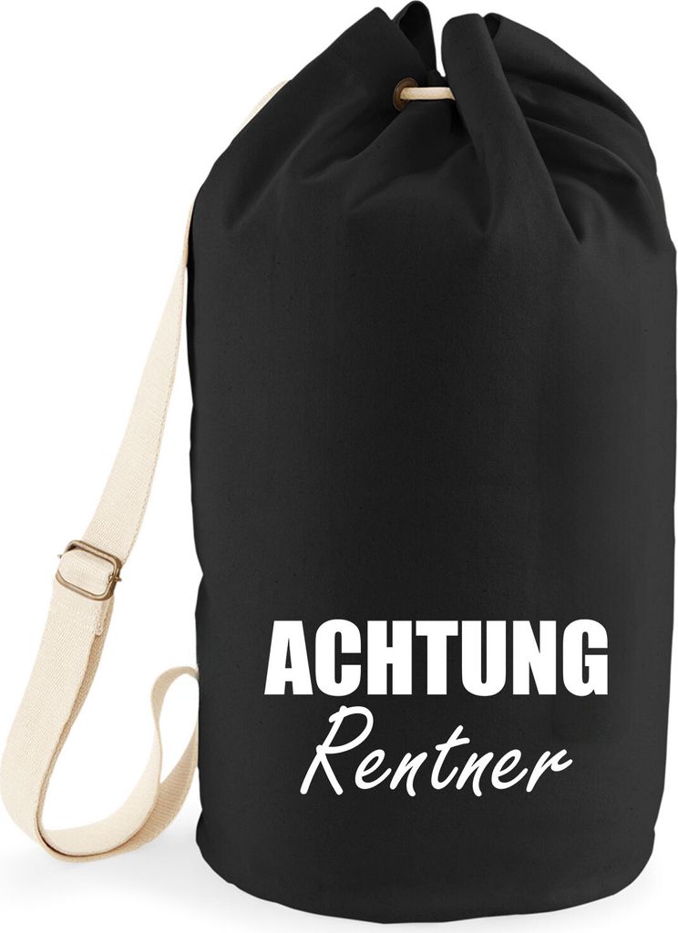 Huuraa Seesack Achtung Rentner Schriftzug 20 Liter Black Baumwolle Rucksack Geschenkidee