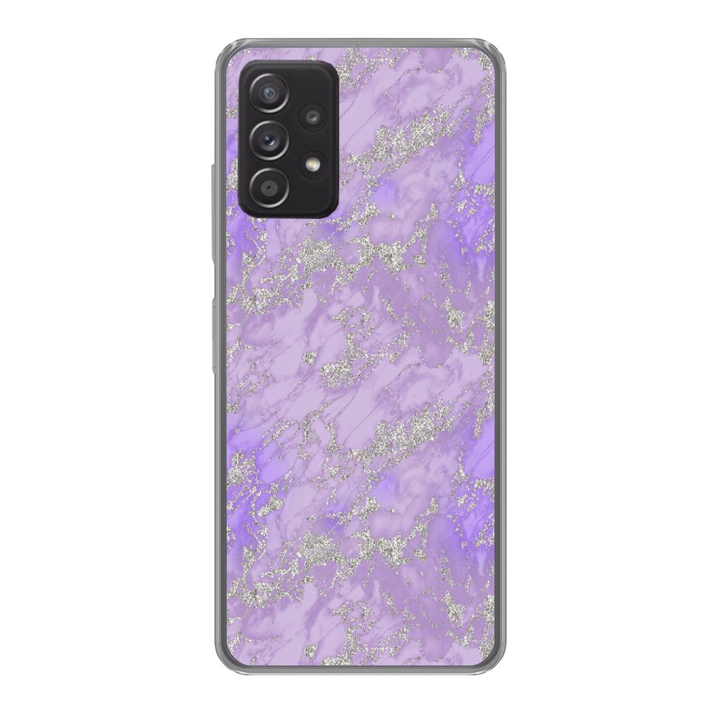 MuchoWow Handyhülle Schutzhülle Hülle für Samsung Galaxy A33 5G Marmor - Lila - Muster Silikon Softcase Handy Hülle - Kartenhalter