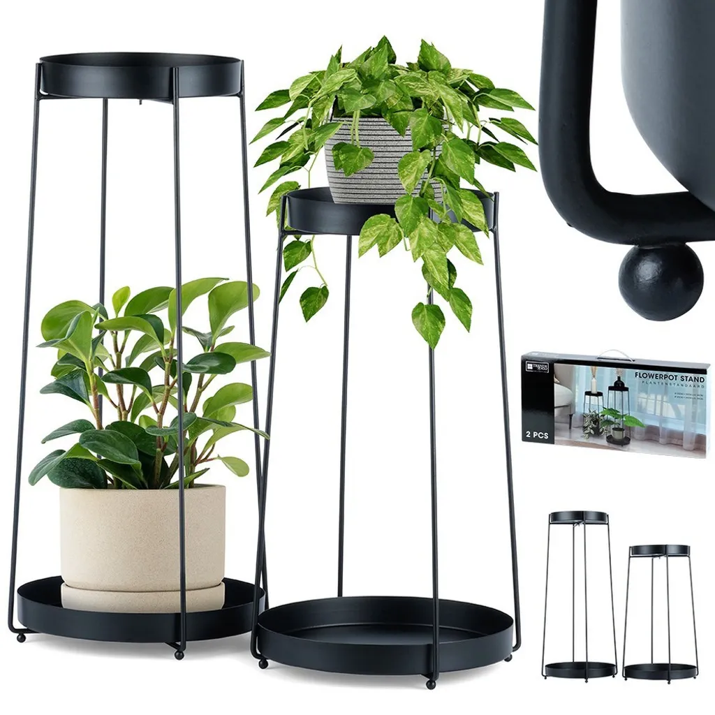 Double porte-plantes en métal noir 46/58 cm - Support fleurs suspendu