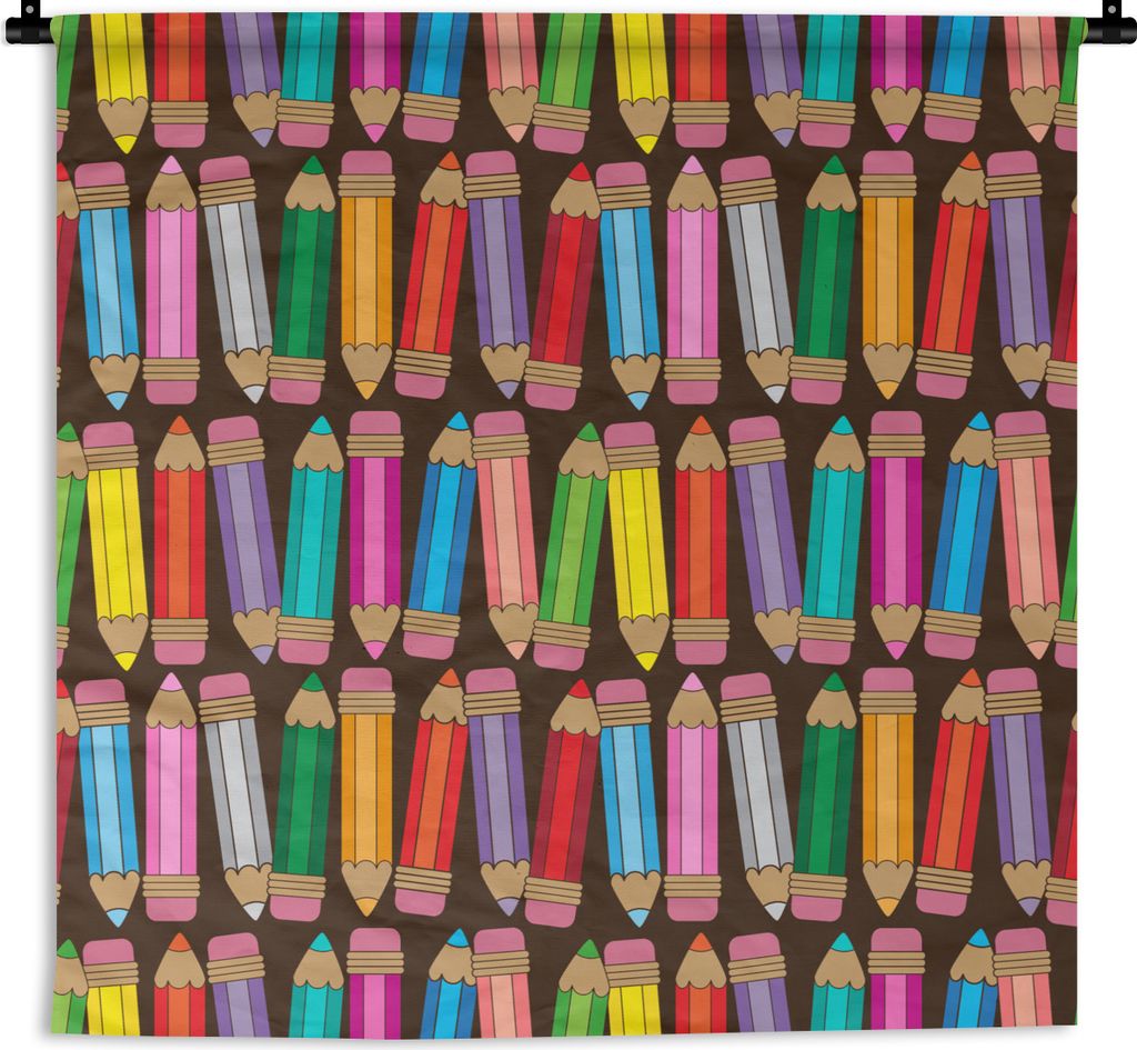 MuchoWow Wandteppich Wandbehang Bleistift - Muster - Abstrakt - Regenbogen 150x150 cm Tapisserie Dekoration Wandtuch - Wohnaccessoires - Modernes