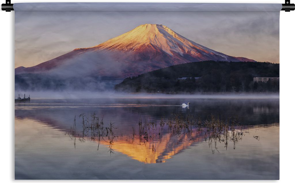 MuchoWow Wandteppich Wandbehang Der Berg Fuji vom Yamanaka-See im asiatischen Japan 90x60 cm Tapisserie Dekoration Wandtuch - Wandskulpturen - Bi...