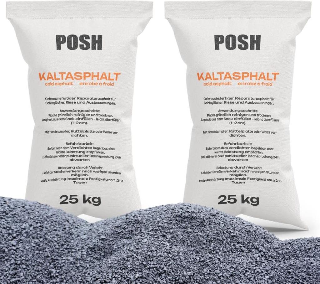 POSH Kaltasphalt 50 kg Bitumenmasse 0–8 mm, 2 x 25 kg