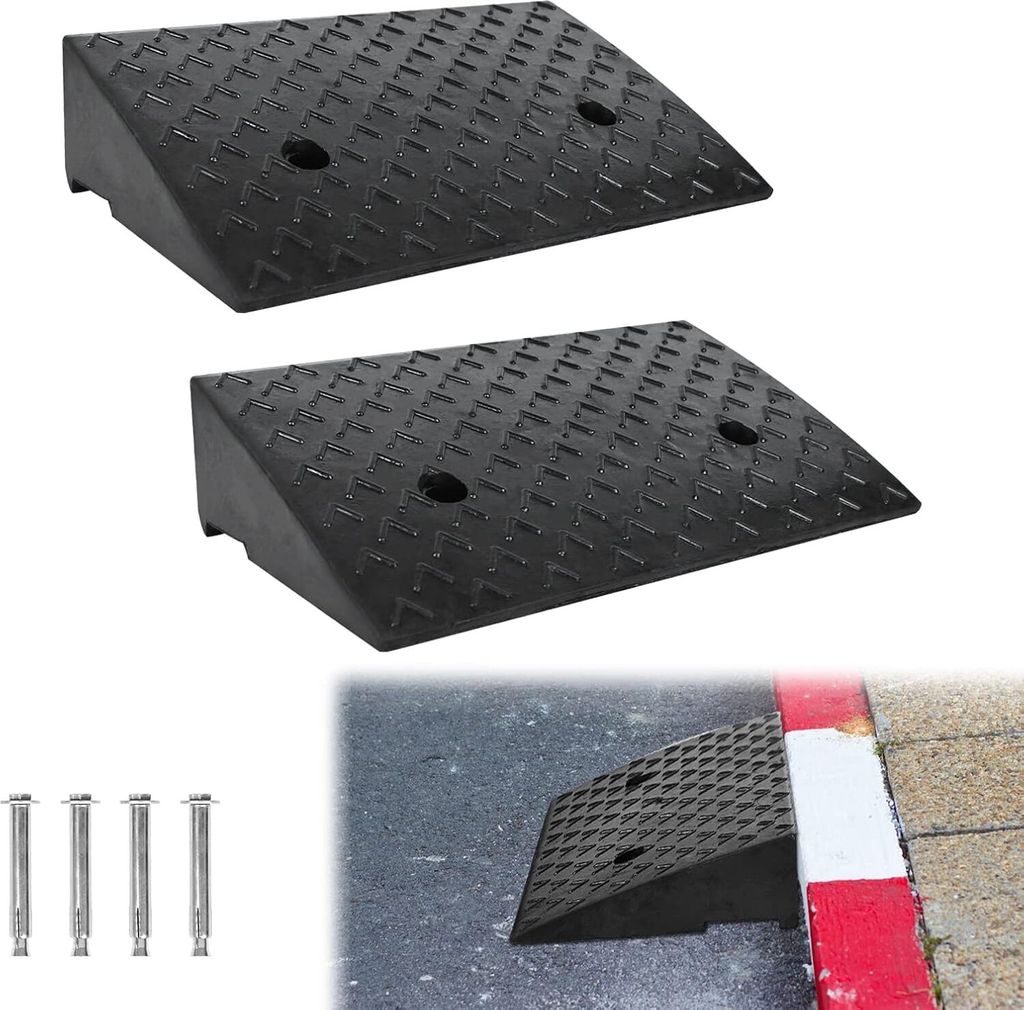 JOIEYOU 2er Set Bordsteinrampe Türschwellenrampe Gummi Tragbare Schwellenrampe mit Rutschfester Oberfläche Rampe für Auto Rollstuhl, 10cm Hoch