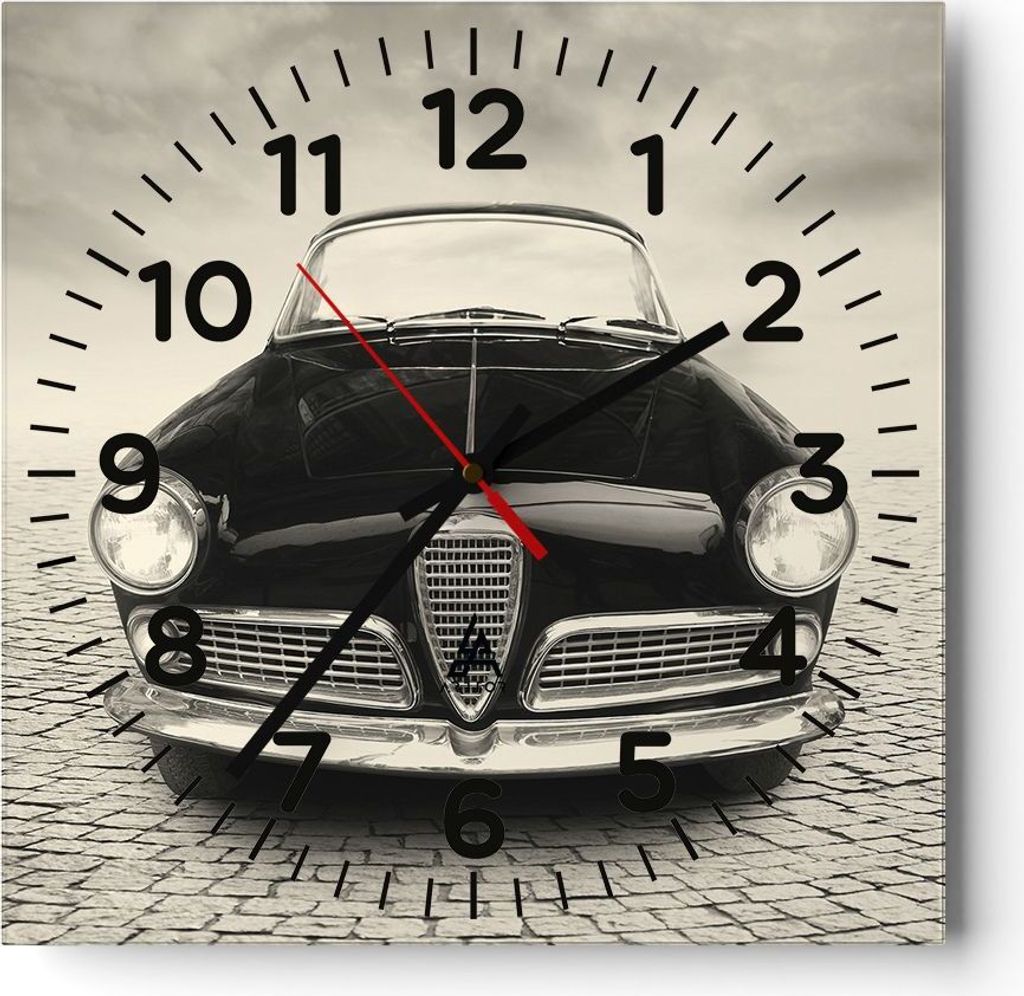 Wanduhr - Quadrat - Glasuhr - Alpha Romeo Giuletta - 30x30cm - Schleichendes Uhrwerk - Lautlos - zum Aufhängen bereit - Dekoration Modern - Wandde...