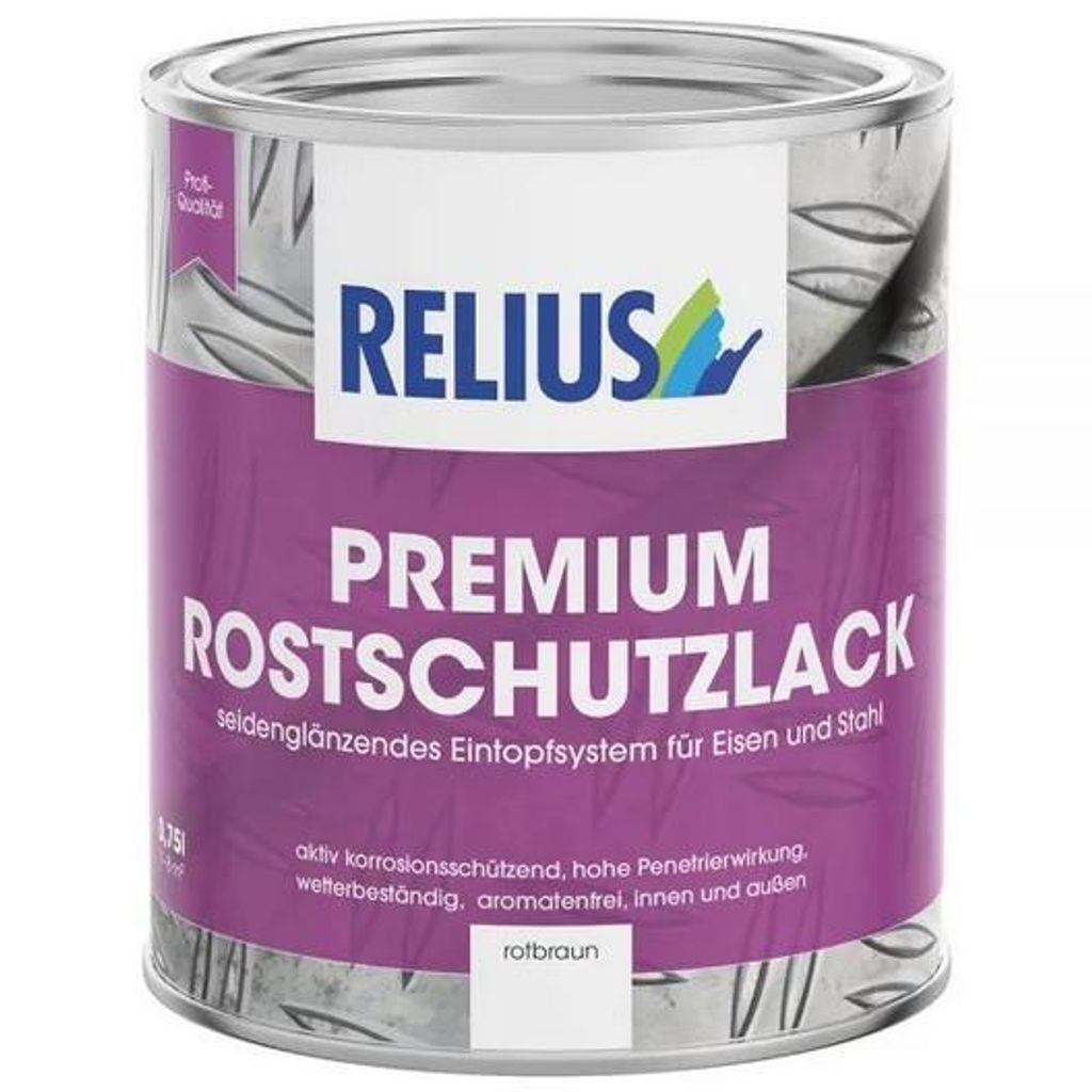 Relius Premium Rostschutzlack rotbraun 2,5 Liter - Seidenglänzender, hoch deckender Korrosionsschutzlack im Eintopfsystem