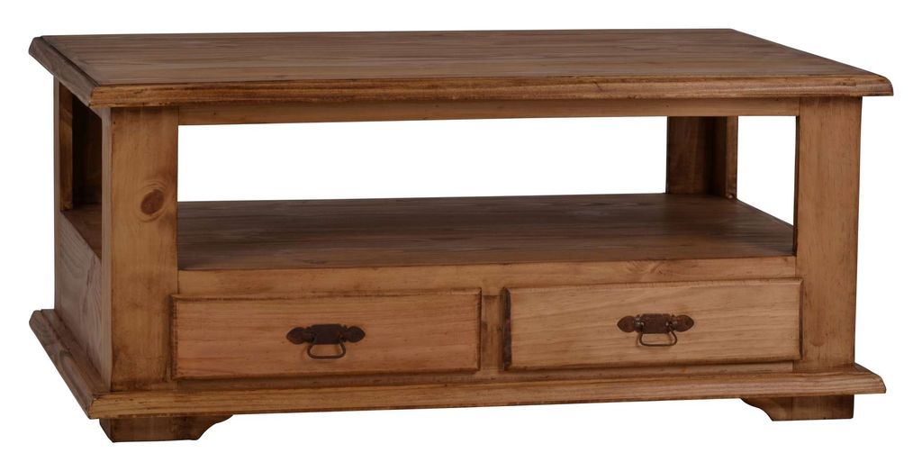 MiaMöbel Couchtisch Mexico Möbel 110x48x75 cm Landhausstil Massivholz Pinie Honig