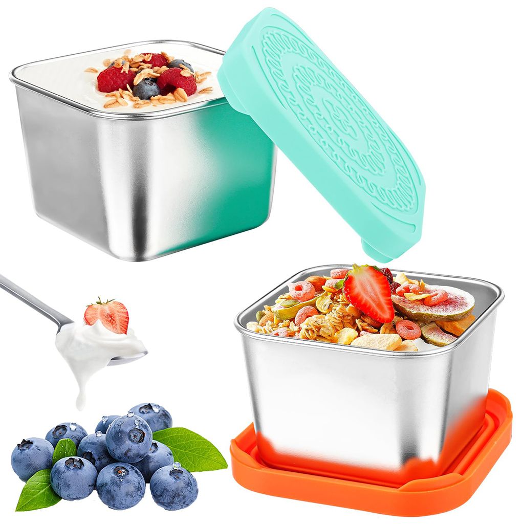 2 Stück Edelstahl Frischhaltedosen 180ml mit Deckel, Multifunktionale Gefrierdosen, Kleine Metalldosen, Dip Behälter, Perfekt für Aufbewahrung
