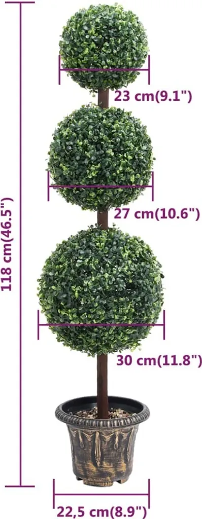 vidaXL Bosso Artificiale 118cm con Vaso - Topiaria a Palla per Esterno - 4