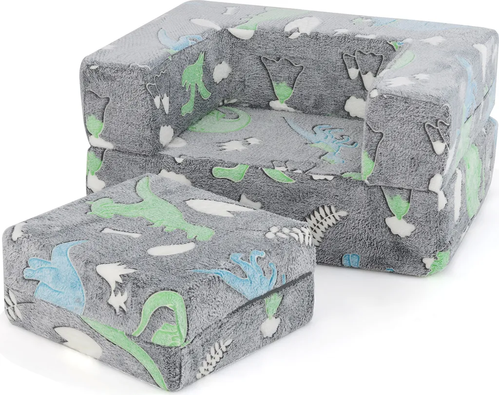 COSTWAY Comodo divano da gioco, divano modulare per bambini con cuscini, divano letto fosforescente con rivestimento lavabile in lavatrice e imbottitura in gommapiuma