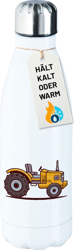 Huuraa Trinkflasche Traktor Trecker 500ml White Edelstahl Wasserflasche Trinkflasche Geschenkidee