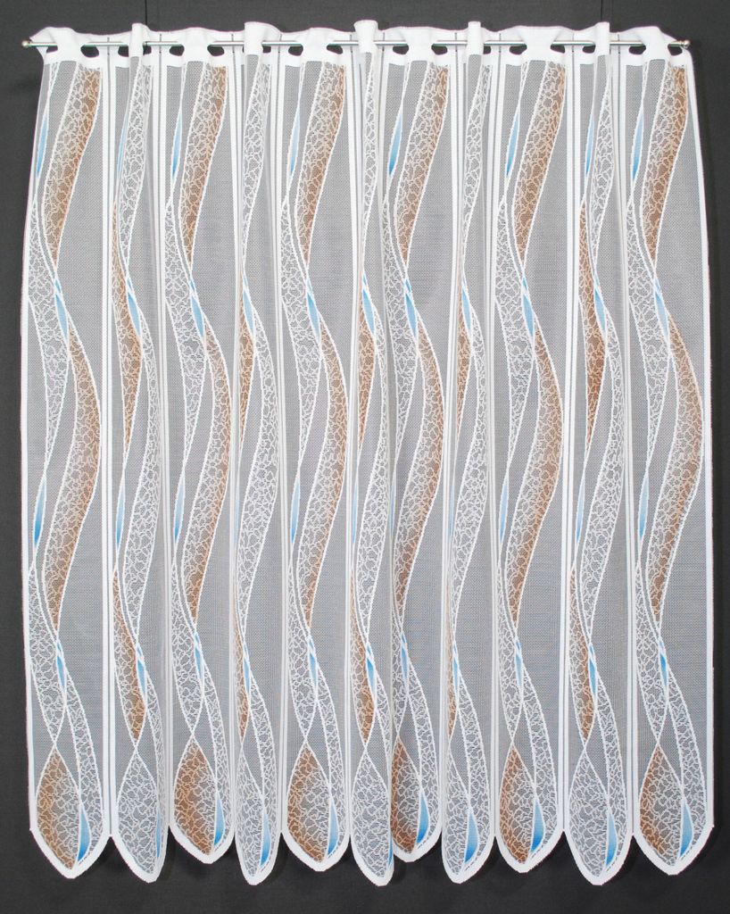 Gardinen Kranzusch Scheibengardine Welle 90x57,5 cm H/B blau/hellbraun Bistrogardine Vorhang Küche 1er Pack