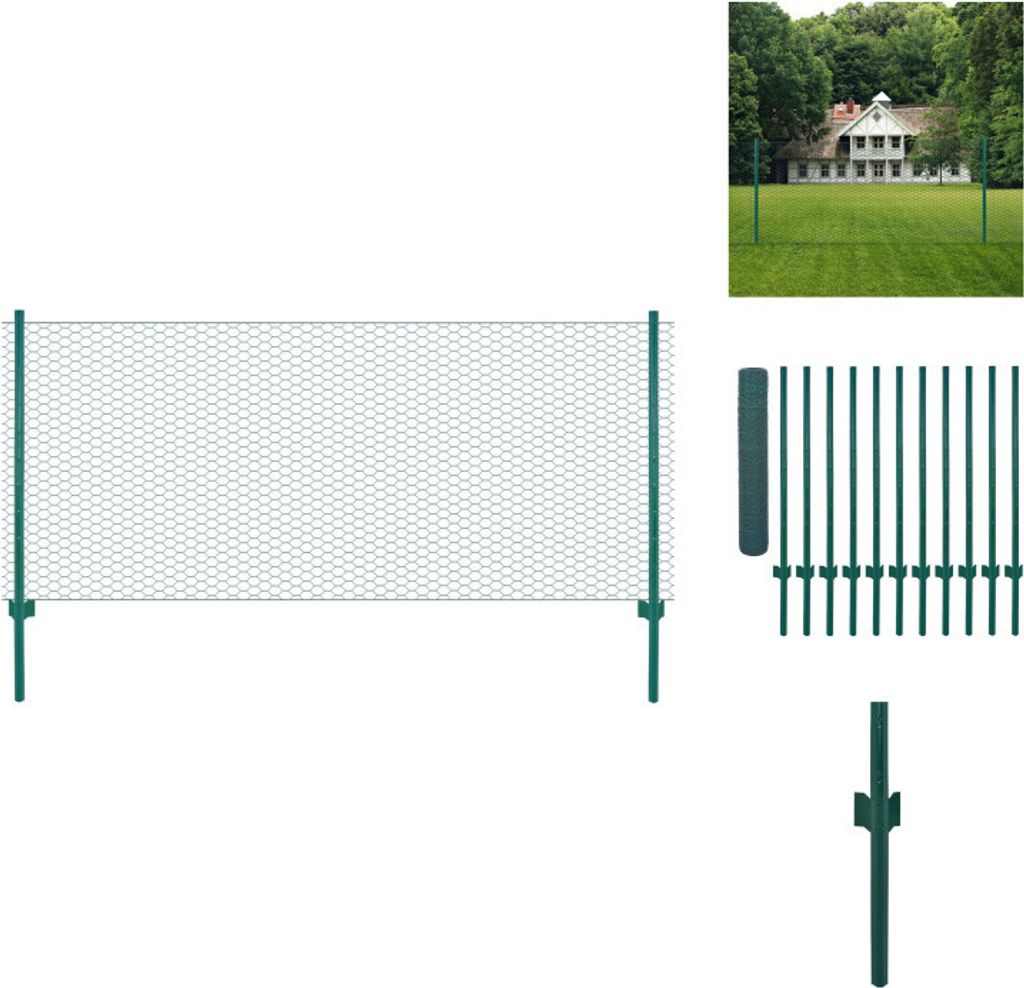 vidaXL Maschendrahtzaun mit Pfosten Stahl 25 x 1 m Grün - Zaunfelder