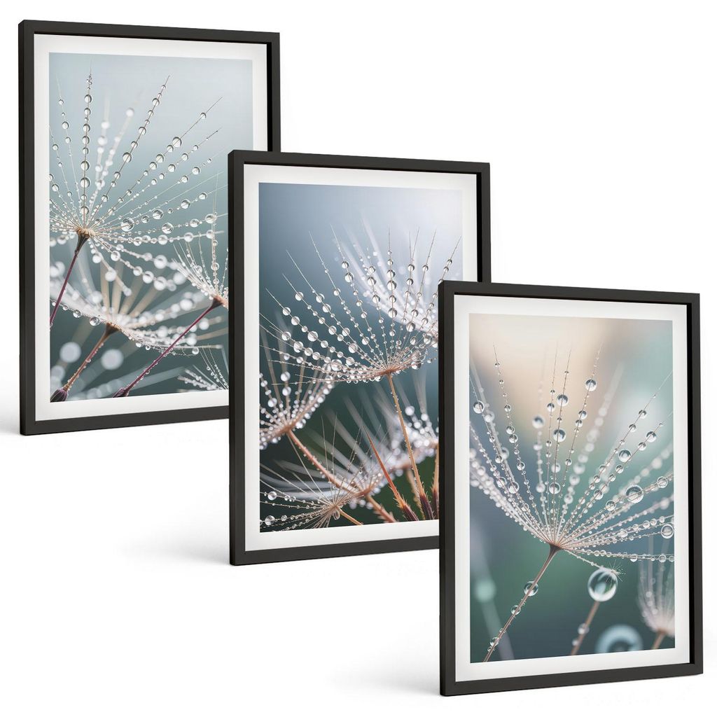 Bilder Set 3-teilig im schwarzen Rahmen – Wandbilder 3 Stück – gerahmte Poster für Wohnzimmer, Schlafzimmer und Flur – 40x60 cm – Wassert...