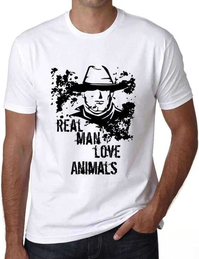 Herren Grafik T-Shirt Echte Männer lieben Tiere – Real Men Love Animals – Öko-Verantwortlich Vintage Jahrgang Kurzarm Lustige Druck Geburtstag