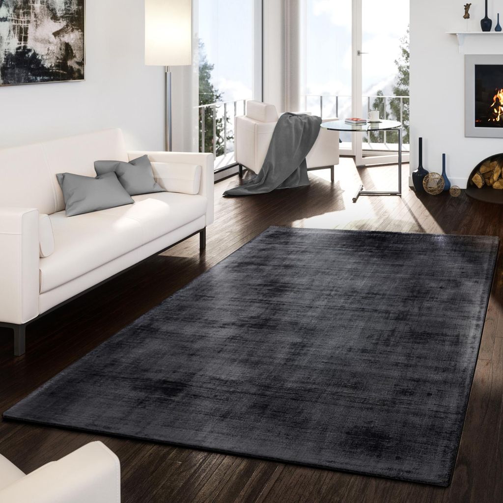 TT Home Wohnzimmer Teppich Viskose Kurzflor Unifarben Used Produktbild 