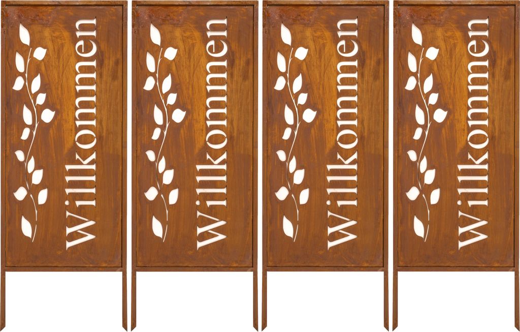 Sichtschutz Metal 4x - 100 x 40 cm - Edelrost - Rostoptik Sichtschutz für Garten - Sichtschutzelement - Sichtschutzwand - Gartendekoration Zaun Rost