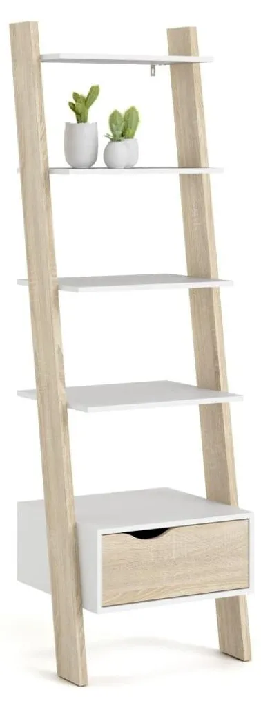 Meuble Bibliothèque Design Scandinave Blanc et Chêne avec Tiroir H180 - 5