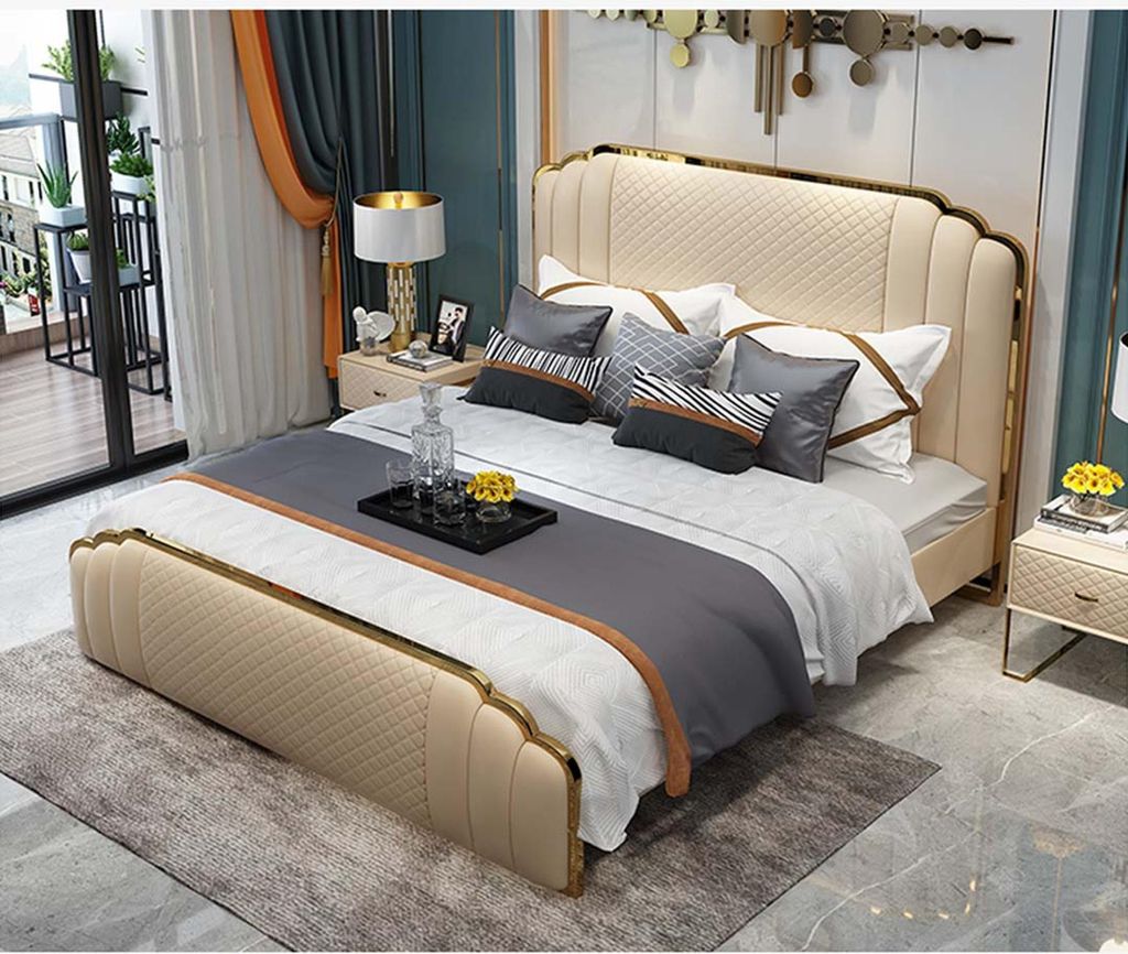 Design Schlafzimmer Lederbett 3tlg. Set 2x Nachttisch Betten Luxus Möbel Konsole