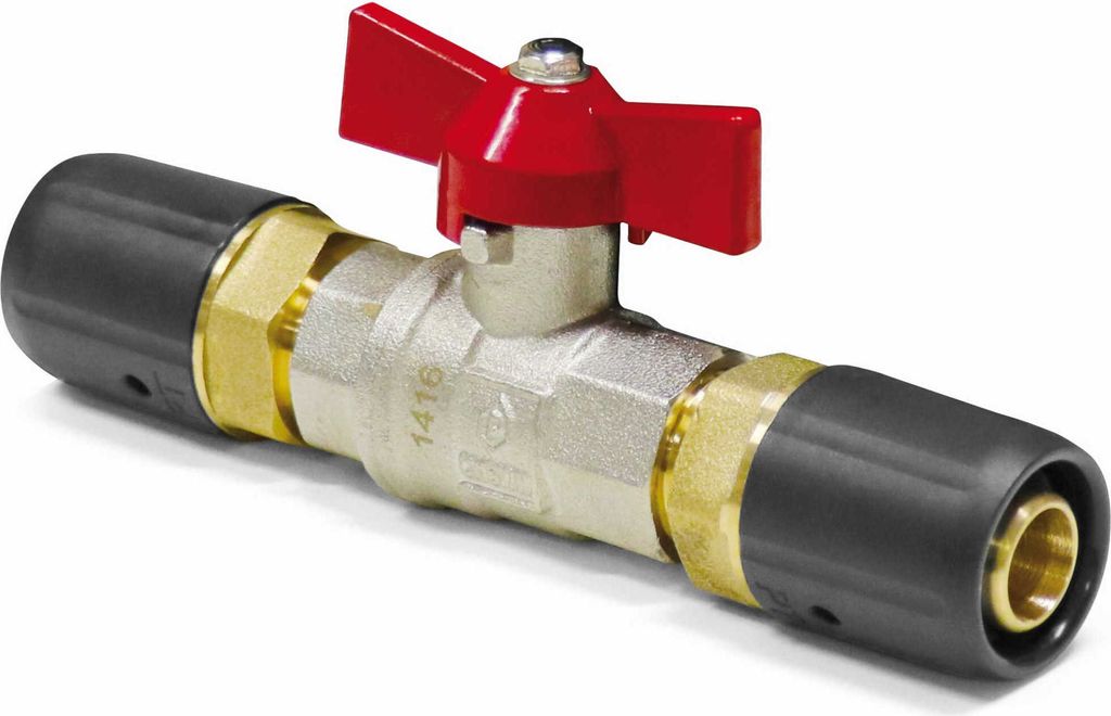 Pipetec Steckfitting - Heizungs Kugelhahn 16x2 mit Knebelgriff rot : 16x2 mm Größe: 16x2 mm