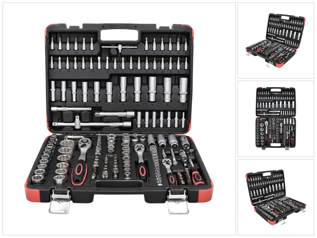 A tool kit laid out in its case.