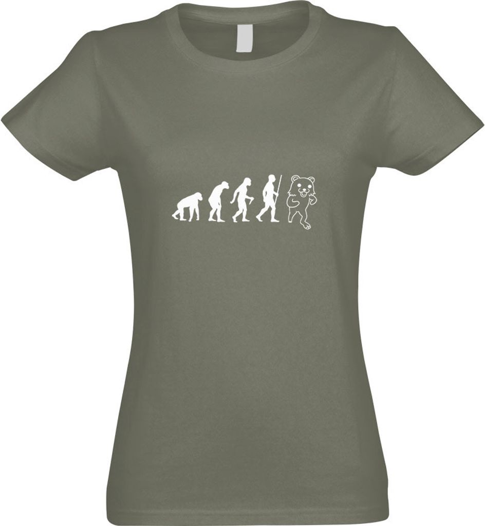 Kiwistar - T-Shirt tailliert - Damen - Olive - Pedobär - Pedobear Evolution - mit Motiv Bedruckt - Funshirt Design - Sport - Freizeit - Damen - S