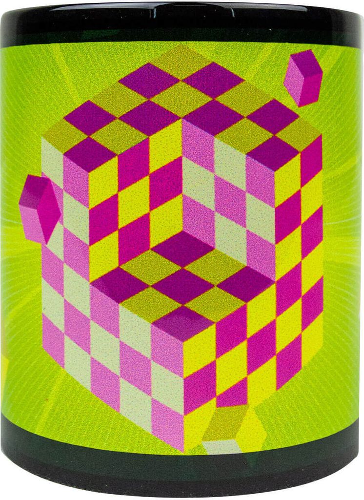 PSYWORK Fluo Cup Neon Motiv Tasse "Slanted Cube Pink"