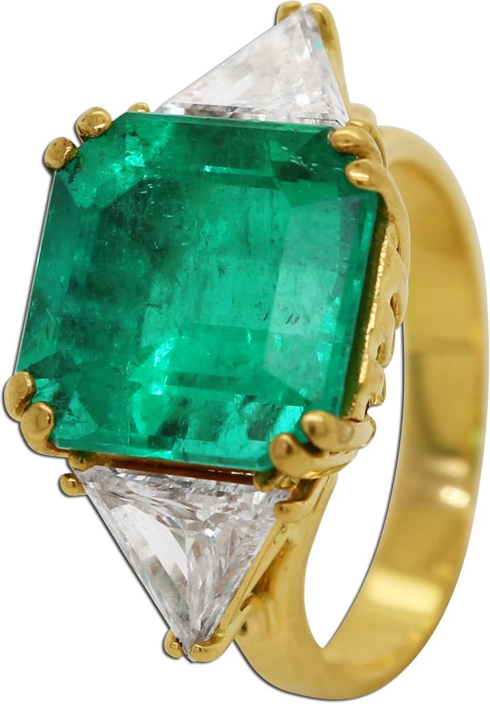 Smaragdring Gelbgold 585 14K Kolumbien Smaragd 6.5ct Diamanten 1.50ct 18