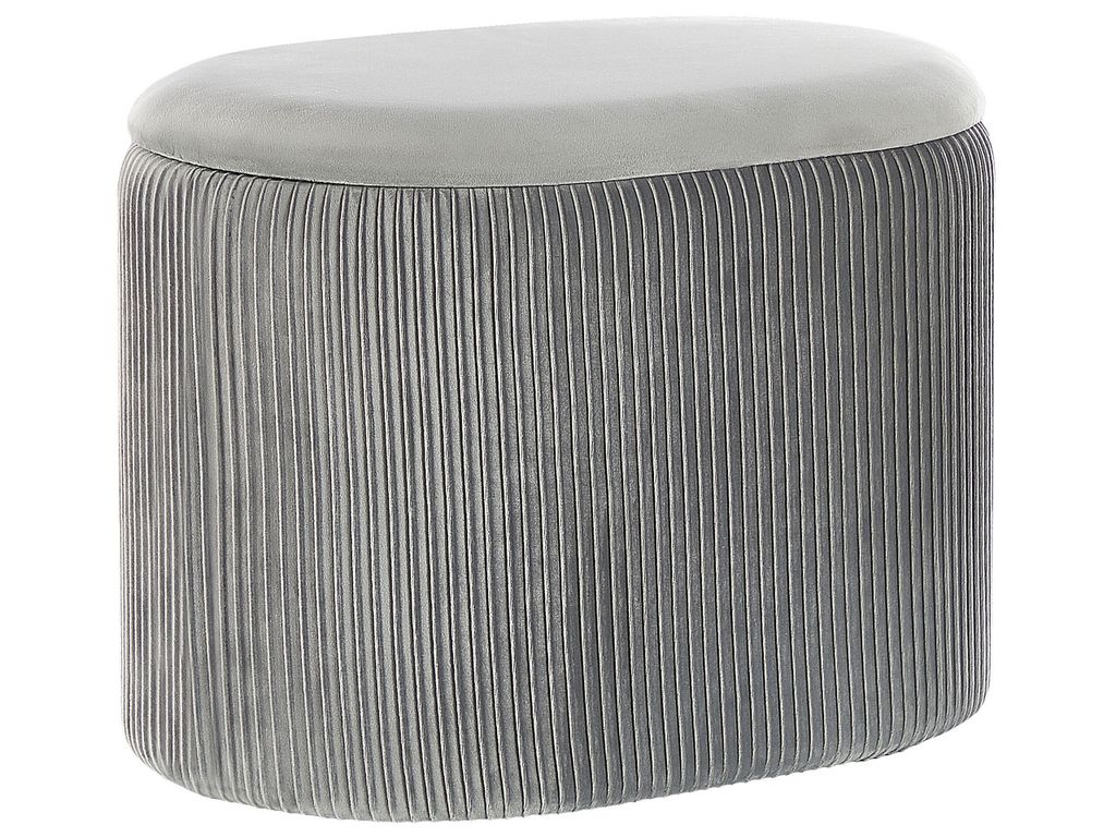 BELIANI Pouf Hellgrau Samtstoff Plissiert Oval mit Stauraum Glamourös Modern für Wohnzimmer Schlafzimmer Esszimmer Garderobe Flur Schminktisch