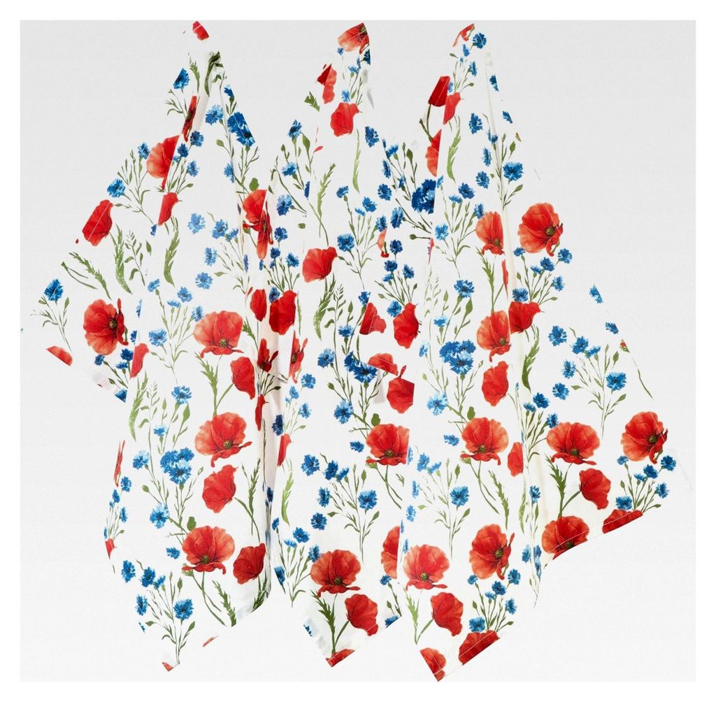 Geschirrtuch, Trockentuch Mohnblume 3er-Pack, 100% Baumwolle, Größe 50x70 cm
