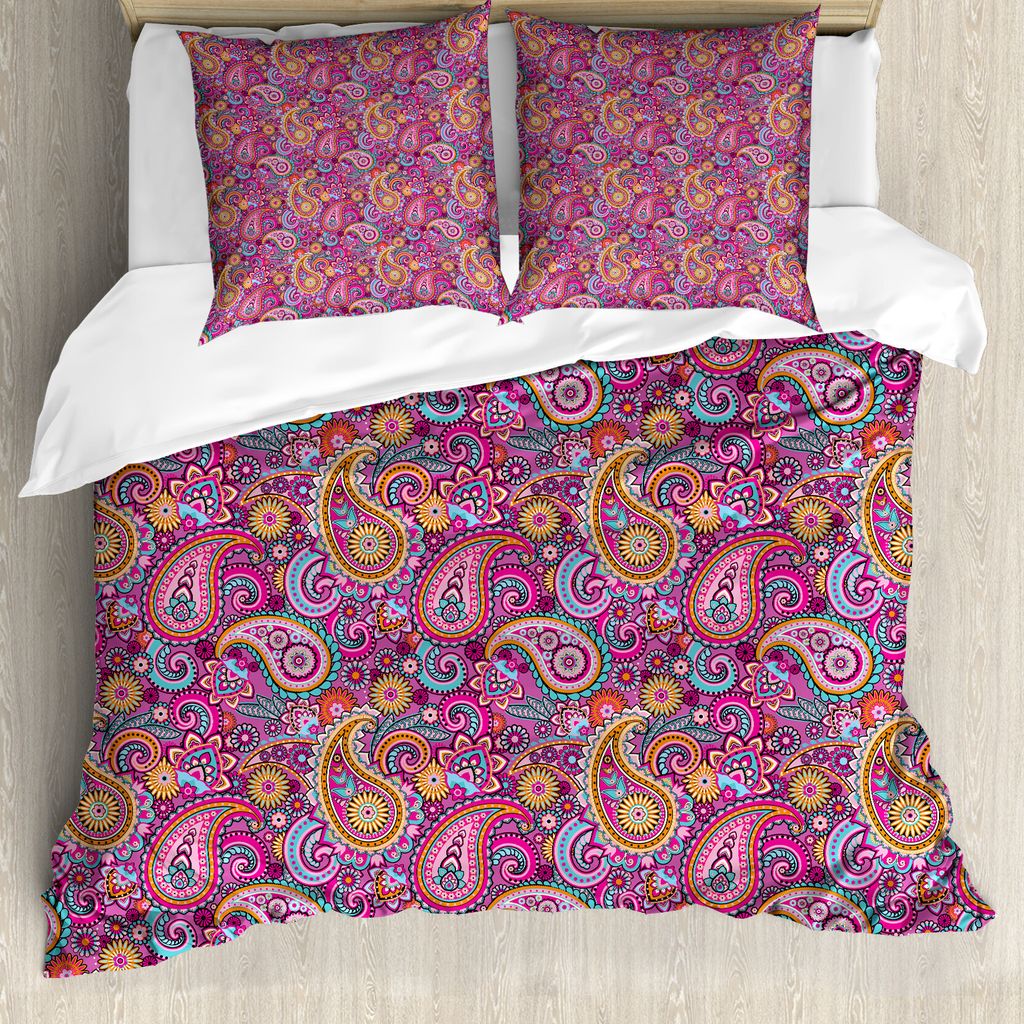 ABAKUHAUS Paisley Bettbezug, Blumen und Sonne, Milbensicher Allergiker geeignet mit Kissenbezügen, 155 cm x 220 cm - 80 x 80 cm, Mehrfarbig