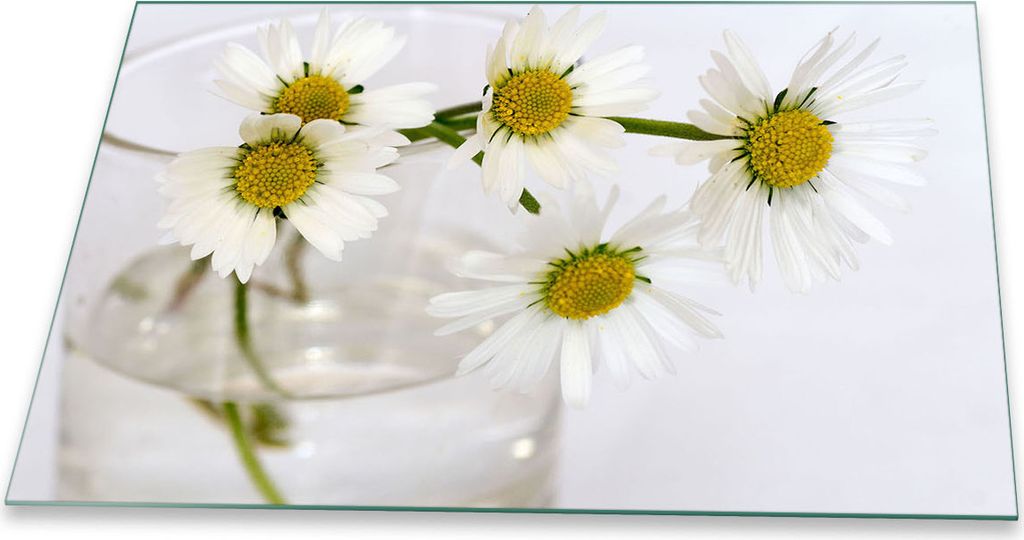 Herdabdeckplatte Glaskeramik 1 Teilig 80x52 Blumen Weiß Abdeckung Glas Spritzschutz