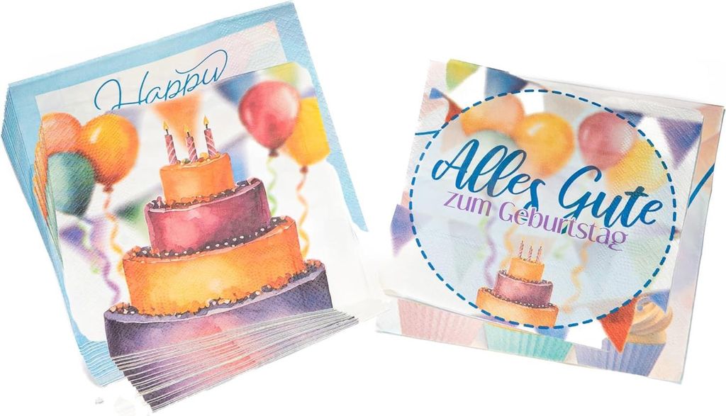 Happy Birthday Watercolor Servietten 3-lagig 20er