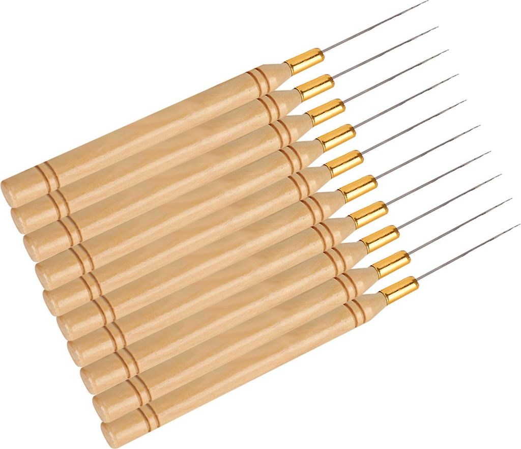 10 Stück Haken-Nadel-Haarverlängerungshaken-Nadel-Perückenwerkzeug mit Holzgriff