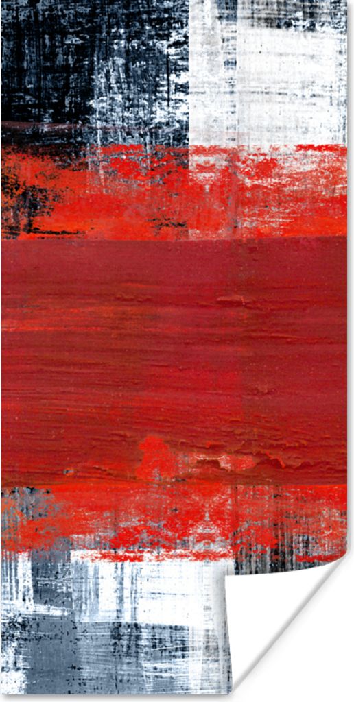 MuchoWow Poster Gemälde - Abstrakt - Rot - Öl 60x120 cm - Wandschmuck