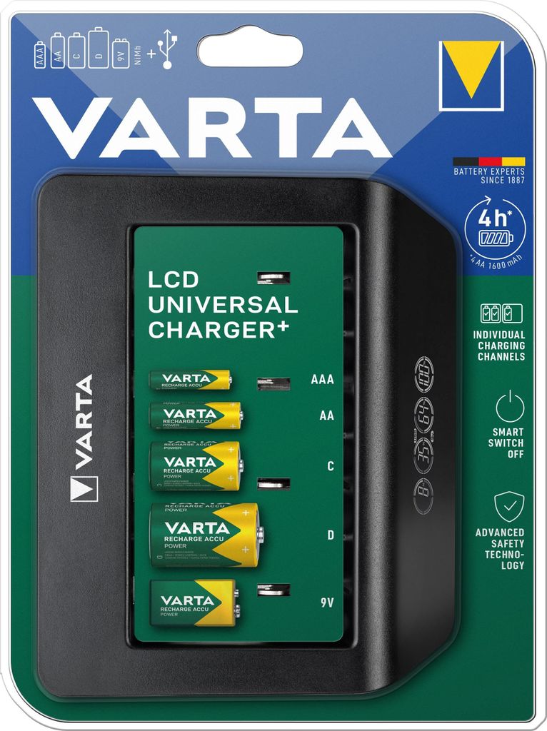 Varta LCD-Universal-Ladegerät + AA, AAA, C, D und 9 V Produktbild 