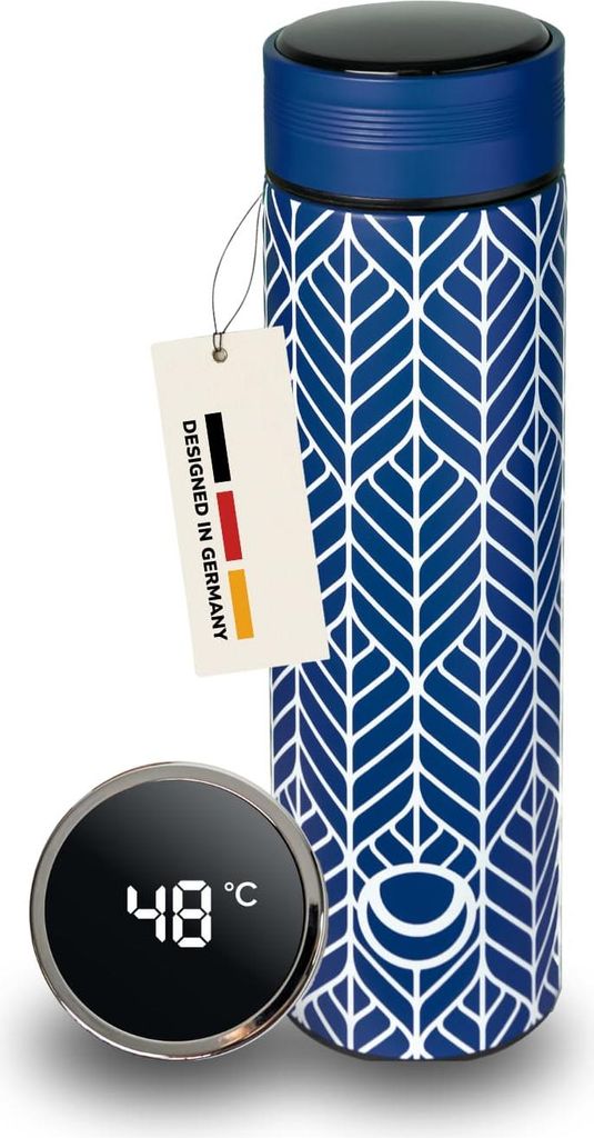 Health Rise Smarte Thermosflasche ozeanblau | 500ml | Edelstahl | Temperaturanzeige mit Touchscreen | BPA-frei | auslaufsicher